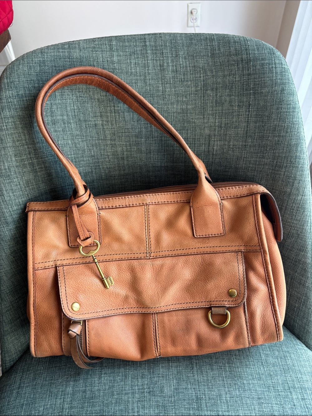 Fossil vintage Y2K Tan Leather Tote Handbag purse Everyday Classic Women bag